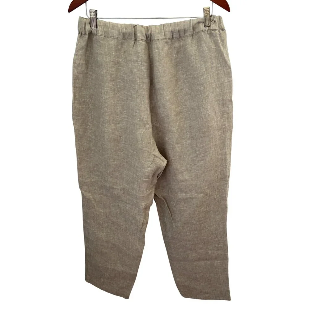 QUINCE Womens Flax 100% European Linen Tapered Ankle Pants Sz Large Elastic Wais - Picture 5 of 11